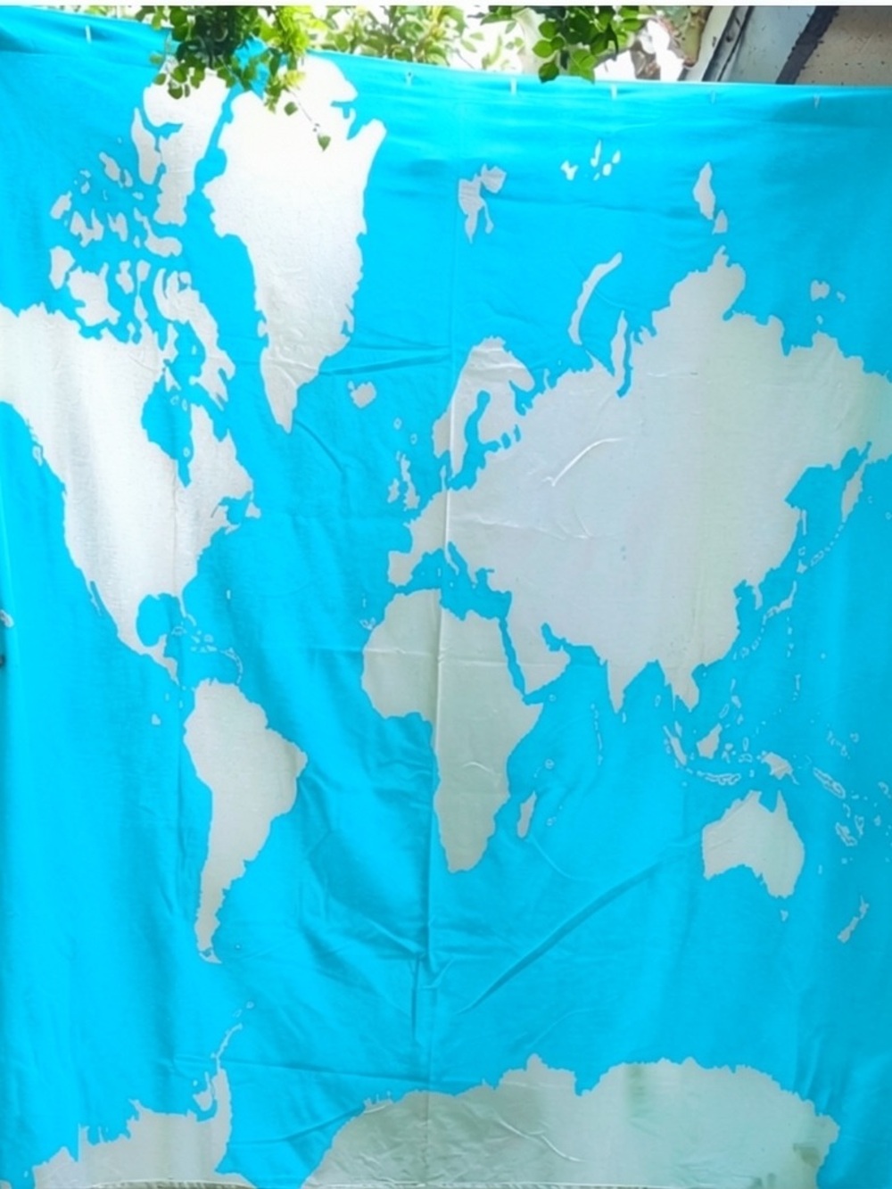 Urban Outfitters Blue and White World Map Shower Curtain